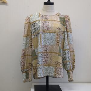 Pleione Patchwork long sleeve blouse size Large‎